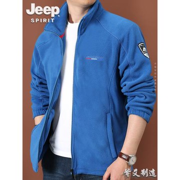 JEEP吉普春秋季中青年搖粒絨夾克男工裝大碼寬松抓絨上衣運動休閑