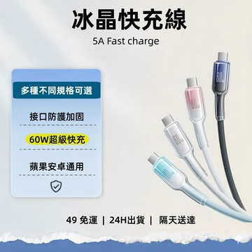 現貨 隔日到 不斷裂 冰晶快充線 Type-C/USB多介面 Carplay 傳輸線 漸變晶透充電線