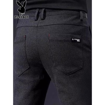 花花公子冬季休閑褲子男2026年新款修身直筒商務西褲男士加絨長褲