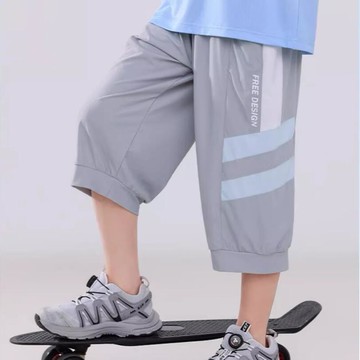 男童七分褲 夏季薄款休閒褲 兒童短褲 速幹7分褲 大童褲子 冰絲運動褲 男孩百搭短褲 童裝短褲【不二雜貨】