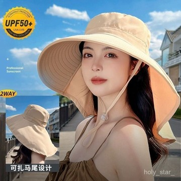 🔥臺灣出貨🔥防曬帽簷帽子夏季遮陽帽披肩新款漁夫帽遮臉戶外紫外綫護頸太陽帽hhfoof