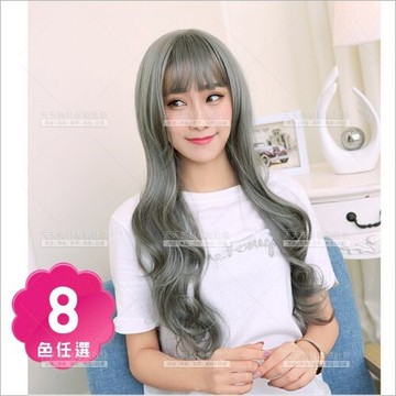 整頂假髮(八色任選)梨花造型長髮大波浪捲瀏海妹妹頭[57255]