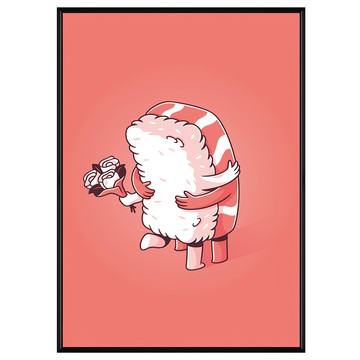 Boluo 菠蘿選畫所 鮭魚壽司 難捨難分  40 x 30cm  黑色