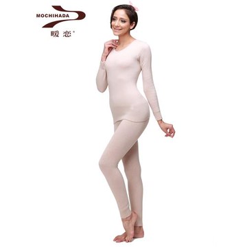 暖戀拉毛V領上衣+【基本厚加襠】毛褲保暖內衣女士套裝WA21+WA22