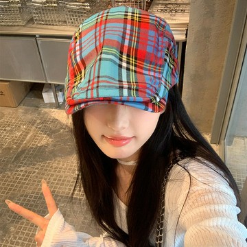 美式復古小眾設計款格子前進帽女時尚百搭街頭嘻哈滑板棒球帽子潮