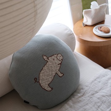 小豬圓墊 全棉提花針織靠枕 沙發靠墊兒童房裝飾枕抱枕