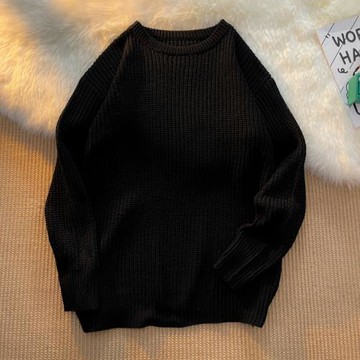 圓領純色毛衣外套男潮流針織衫秋冬款加厚ins寬松情侶原宿風線衣