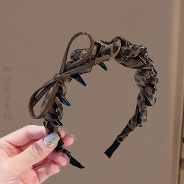 🔥2件9折🍊臺北出貨🍊可開發票韓國東大門新款豹紋網紗帶齒蝴蝶結髮箍防滑氣質百搭高顱頂頭箍