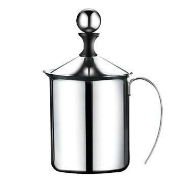 FUJI-GRACE 富士雅麗 不鏽鋼雙層手動奶泡器  400ml  雙層濾網  圓形拉桿  加厚弧形握柄  外觀鏡面拋光工藝  內壁拉絲工藝