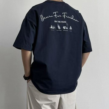 短袖上衣男 素色 涼感 排汗 純棉復古男士日系印花短袖T恤寬鬆圓領潮流百搭復古上衣夏季半袖0713