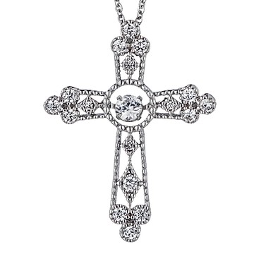 Crossfor 日本進口主鑽 Dancing Stone系列 純銀懸浮閃動十字架項鍊  Z款 永恆誓言