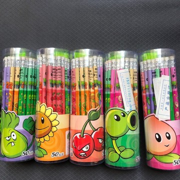 【HB鉛筆】植物大戰殭屍 小學生鉛筆 帶橡皮擦 兒童卡通六角寫字鉛筆 50支桶裝 文具組 六角鉛筆 鉛筆橡皮擦 2B鉛筆