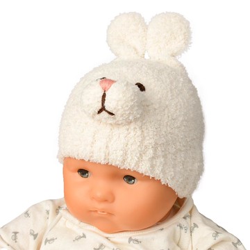 akachan honpo - 毛茸茸針織帽-動物-白色