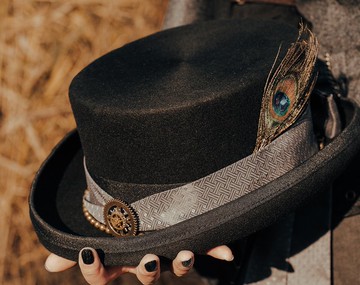 蒸汽朋克 Mr.Yi Steamland 黑色英倫 復古 齒輪絲帶 平頂卷邊禮帽