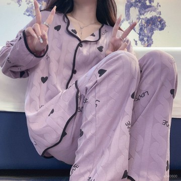 台灣出貨 夏天棉感睡衣女 長袖長褲開衫睡衣套裝 女生睡衣 居家睡衣 可愛睡衣 大碼睡衣 居家服 女睡衣 長袖家居服套裝