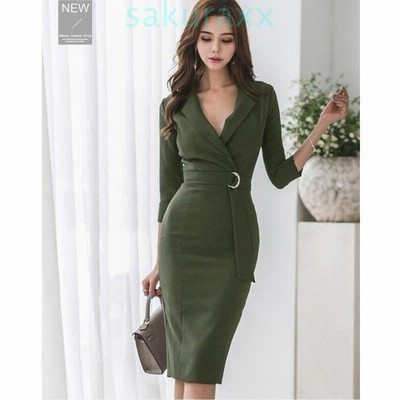 スーツ風vネック ロング丈ワンピース Tklksop 袖ありワンピ タイトワンピース Aライン 女らしい パーティードレス Ol 通勤 フォーマ 通販 Lineポイント最大get Lineショッピング