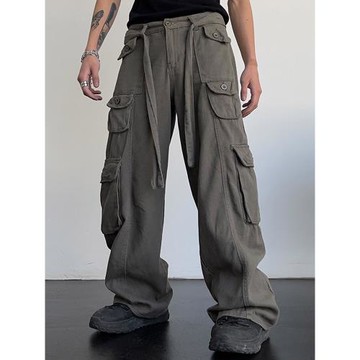 Medium waist casual straight cargo pants中腰休閑直筒工裝褲男