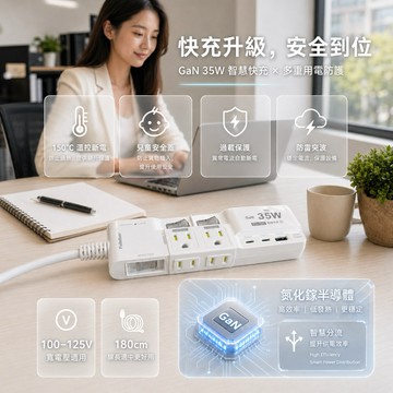 【台日專利延長線 - Z3】延長線  防火專利 保險絲 GaN快充 35W TypeC USB 充電器
