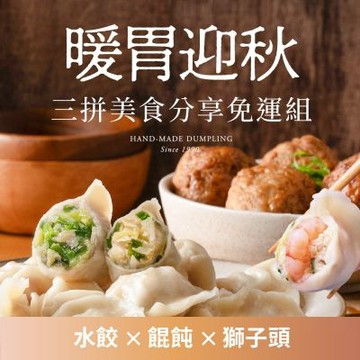果貿吳媽家 暖胃迎秋 水餃×餛飩×獅子頭 三拼美食分享免運組 (水餃3盒72顆+餛飩1盒15顆+獅子頭1盒5顆)