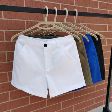 純實物拍男士修身西褲短褲純棉白色休閑三分褲純色系腰帶超短西褲