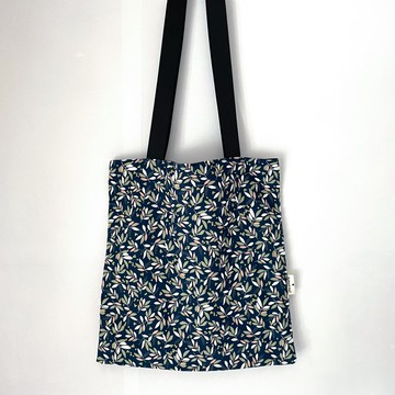 單肩布袋 Totebag 深藍色植物圖案 含內袋