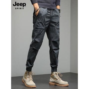 吉普秋冬季美式工裝褲男士加絨加厚潮牌束腳黑色2025新款休閑褲子