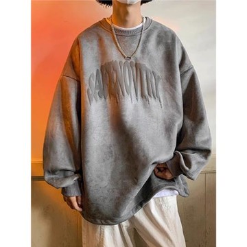 大碼300斤麂皮絨重磅印花衛衣男秋冬2025新款vintage加絨無帽外套