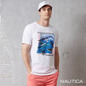 Nautica 男裝 海底世界印花短袖T恤-白色