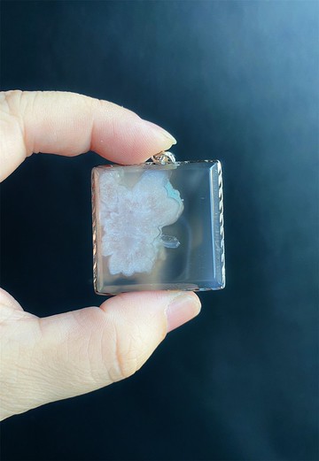 櫻花瑪瑙 S925銀鑲拖 灰冰 大花 水中花 項鍊 天然石 禮物