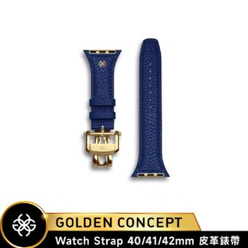【Golden Concept】APPLE WATCH 41/40/42mm 全粒面義大利皮革錶帶/金框 WSA-FL-BL-G