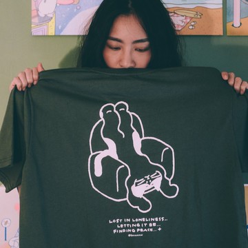 中性版短T-FINDING PEACE-灰綠 蘋果綠