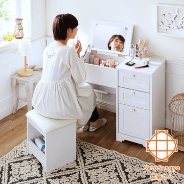 【Sato】ANRI小日子化妝三抽桌椅組‧幅80cm (樸素白)