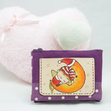 植鞣皮革酒袋布多層零錢包月亮天使