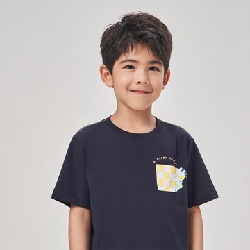 GIORDANO  童裝印花短袖上衣 Liliuhms聯名系列 - 06 標誌海軍藍