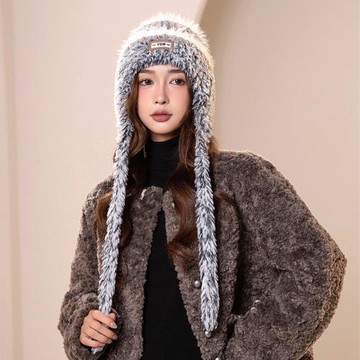 Acorn*橡果-網紅小臉護耳毛帽內裡絨毛保暖防風耳罩毛球帽1781(灰色)