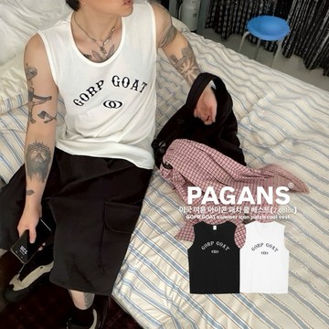 【PAGANS STORE】韓國 美式 GORP GOAT 圖騰 圓標 貼布 刺繡 英文 標語 短袖 背心 短Tee