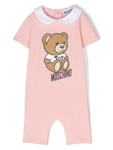 Moschino Kids - logo-print cotton romper - kids - Cotton/Elastane - 6-9 - Pink