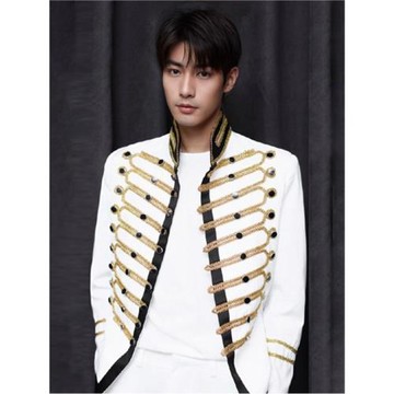 王一博同款偶像練習生多鈕扣白色演出服舞臺裝男歌手MJ外套