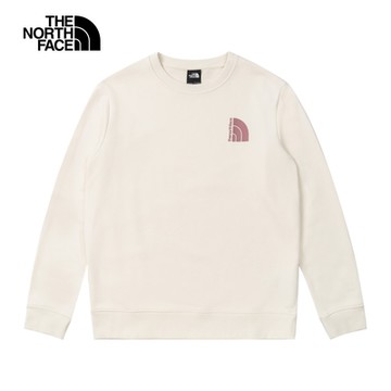 【The North Face 官方旗艦】北面女款米白色舒適保暖經典品牌印花長袖大學T｜8AT0QLI