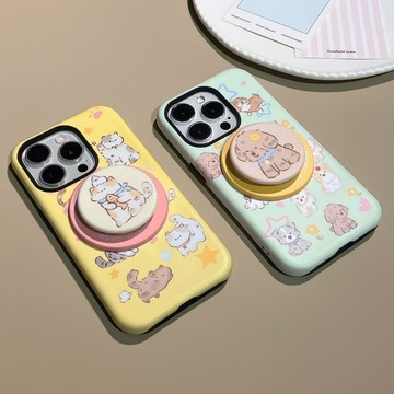 可愛小貓小狗磁吸菲林手機殼iPhone16promax二合一13帶支架16/15/14pro