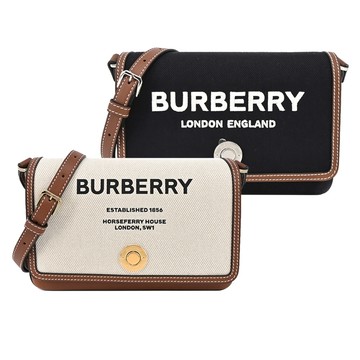 BURBERRY  Horseferry 印花帆布及皮革翻蓋斜背包(任選)