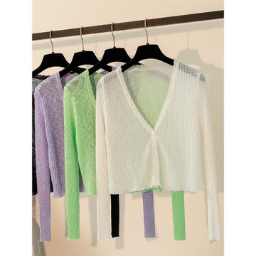 配吊帶裙防曬開衫外搭冰絲針織衫女短款小披肩空調衫超薄透氣外套