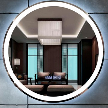 鏡子 圓鏡70cm單色光+時間溫度顯示 無框鏡 浴室鏡壁掛洗手間妝鏡led帶燈衛浴鏡歐式梳妝鏡ins