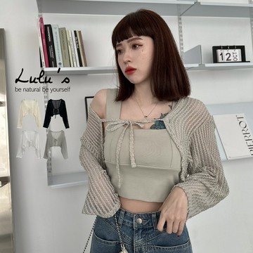 限時下殺/現貨/露肌感小簍空針織綁帶外套４色【A03230203】