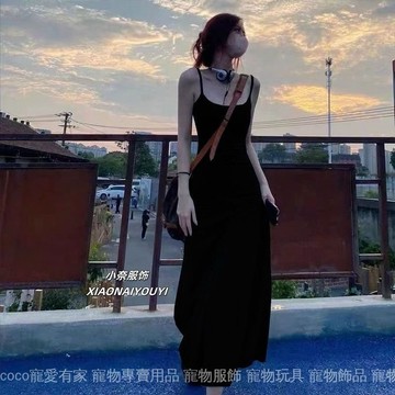 免運 台灣出貨 法式气质修身显瘦吊带连衣裙女纯欲夏季收腰内搭裙子过膝大摆长裙限時下殺