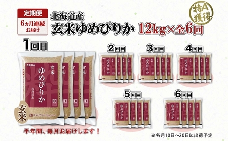 定期便6ヵ月連続6回 北海道産 ゆめぴりか 玄米 3kg×4袋 計12kg 小分け 米 特A 国産 ごはん グルメ 食物繊維 ヘルシー お取り寄せ 備蓄 長期保存 プレゼント 贈答 ギフト ようてい農業協同組合 ホクレン 送料無料 北海道 倶知安町