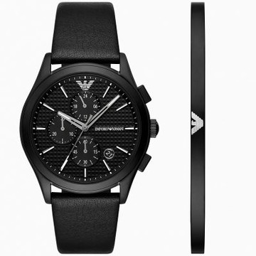 EMPORIO ARMANI 亞曼尼 Paolo 義式風尚三眼手錶手環禮盒組 42mm AR80070SET