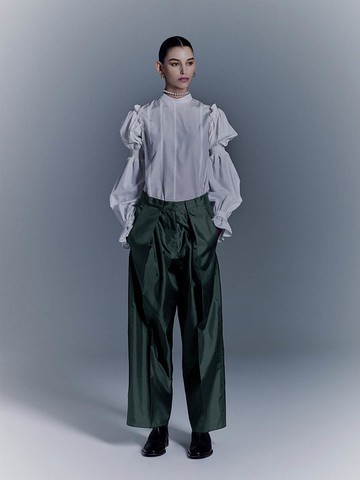 Green Taffeta Adjustable Waist Pants