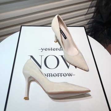 優雅氣質高跟禮儀鞋女新款性感法式時尚尖頭水鉆絨面細跟單鞋顯瘦