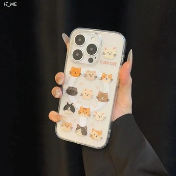 iphone手機殼.滿屏貓磁吸款適用于蘋果17PROMAX手機殼iPhone16創意15輕奢13硬殼